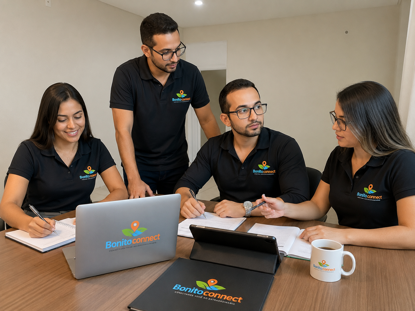 Consultores da Bonito Connect montando roteiros de viagem em reunião
